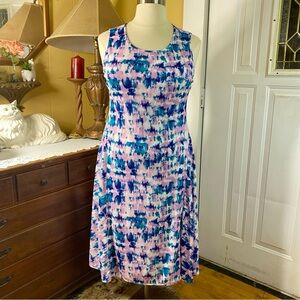 Donna Karan New York Blue Pink Sea Glass Tie Dye Sleeveless Dress Womens Size XL
